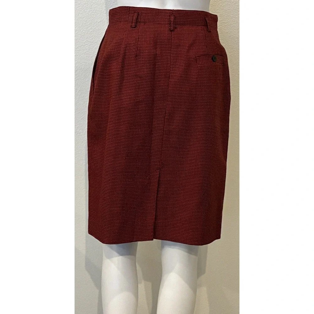 VTG‎ 90s Liz Claiborne Academia Wool Houndstooth Pencil Skirt Sz 8P Red Preppy